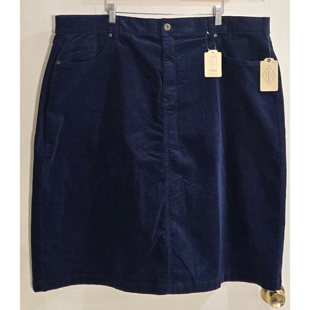 St. Johns Bay Secretly Slender Navy Corduroy Skirt 22W American Navy NWT